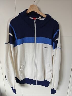 Wilson White, Navy & Bright Blue Zip-Up Track Sweater